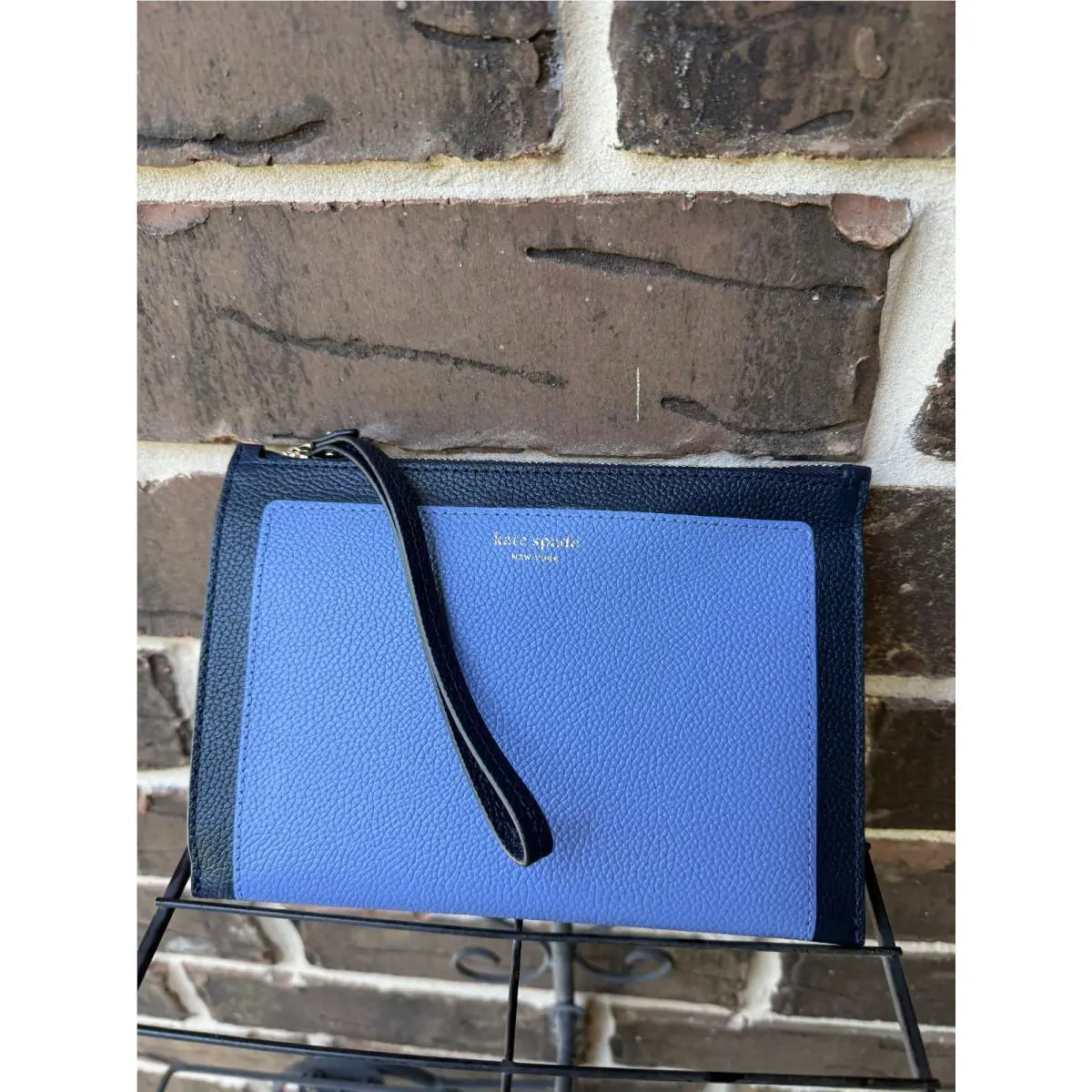 Kate Spade New York Margaux Pebble Leather Wristlet Wallet Blue Multi