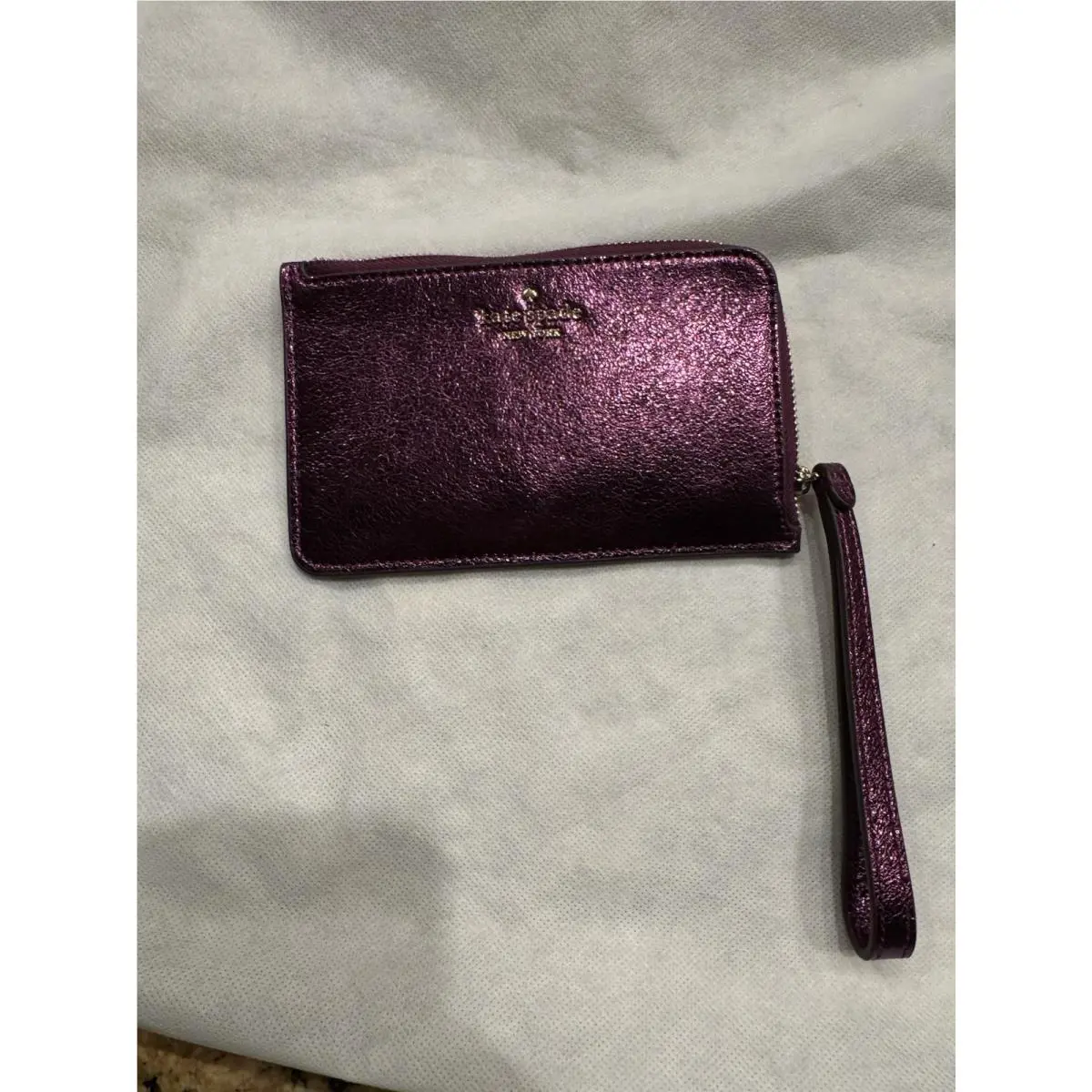 Kate Spade Lucy Small L-zip Wristlet Raspberry Metallic Leather