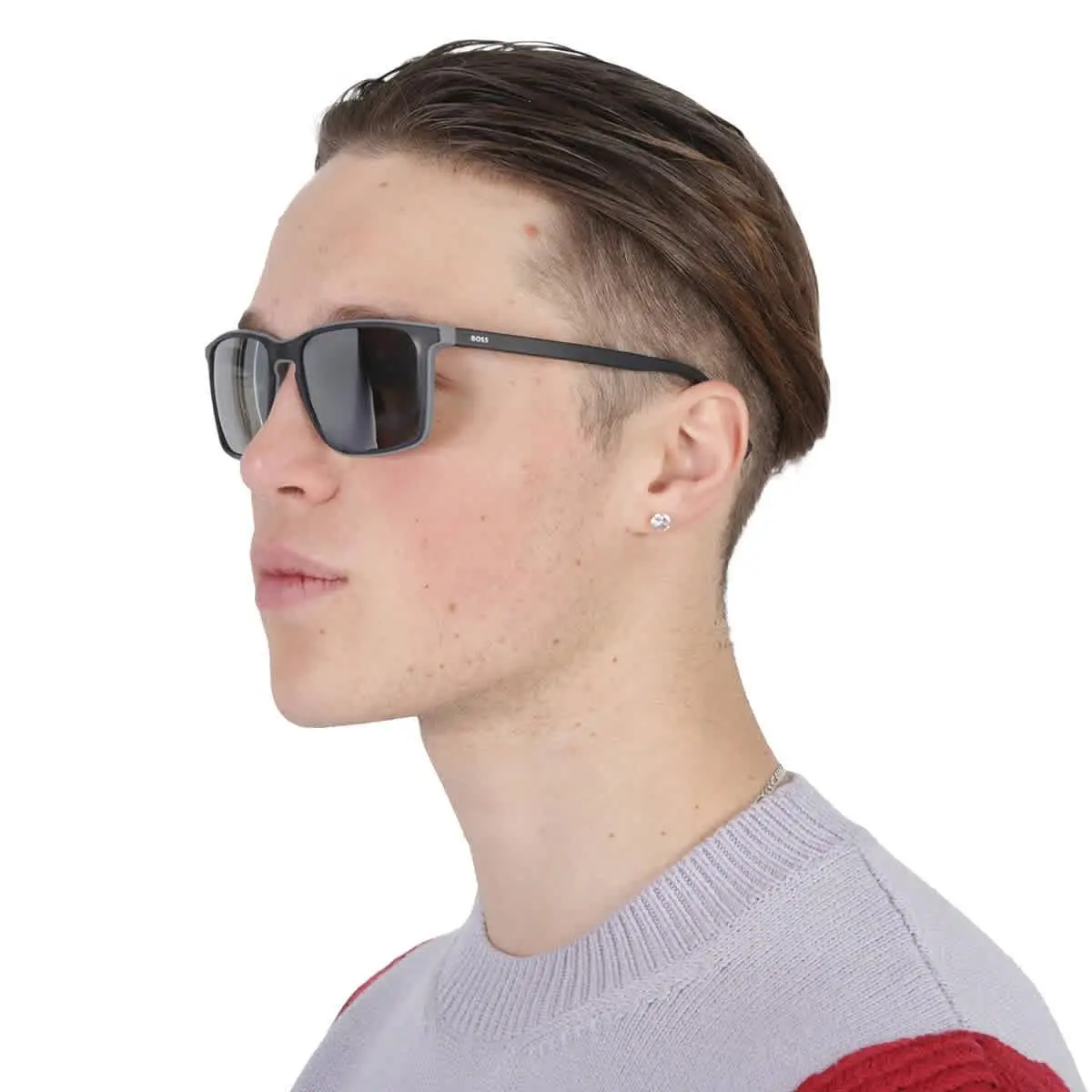 Silver Mirror Rectangular Men`s Sunglasses Boss 1556/O/S 0O6W/T4 57 by Hugo Boss