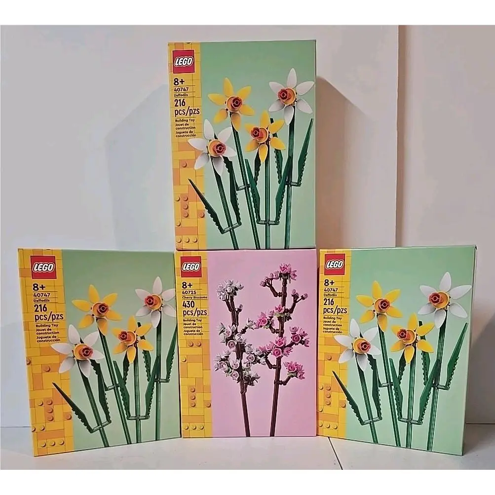 New-botanicals Collection Lego Cherry Blossoms 40725 Daffodils 40747 Total Of 4