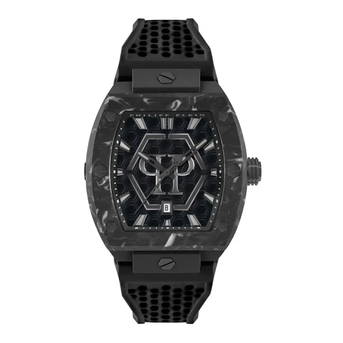 Philipp Plein Hexagon Phantom All Black Silicone Mens 44mm Watch PWPUA0624