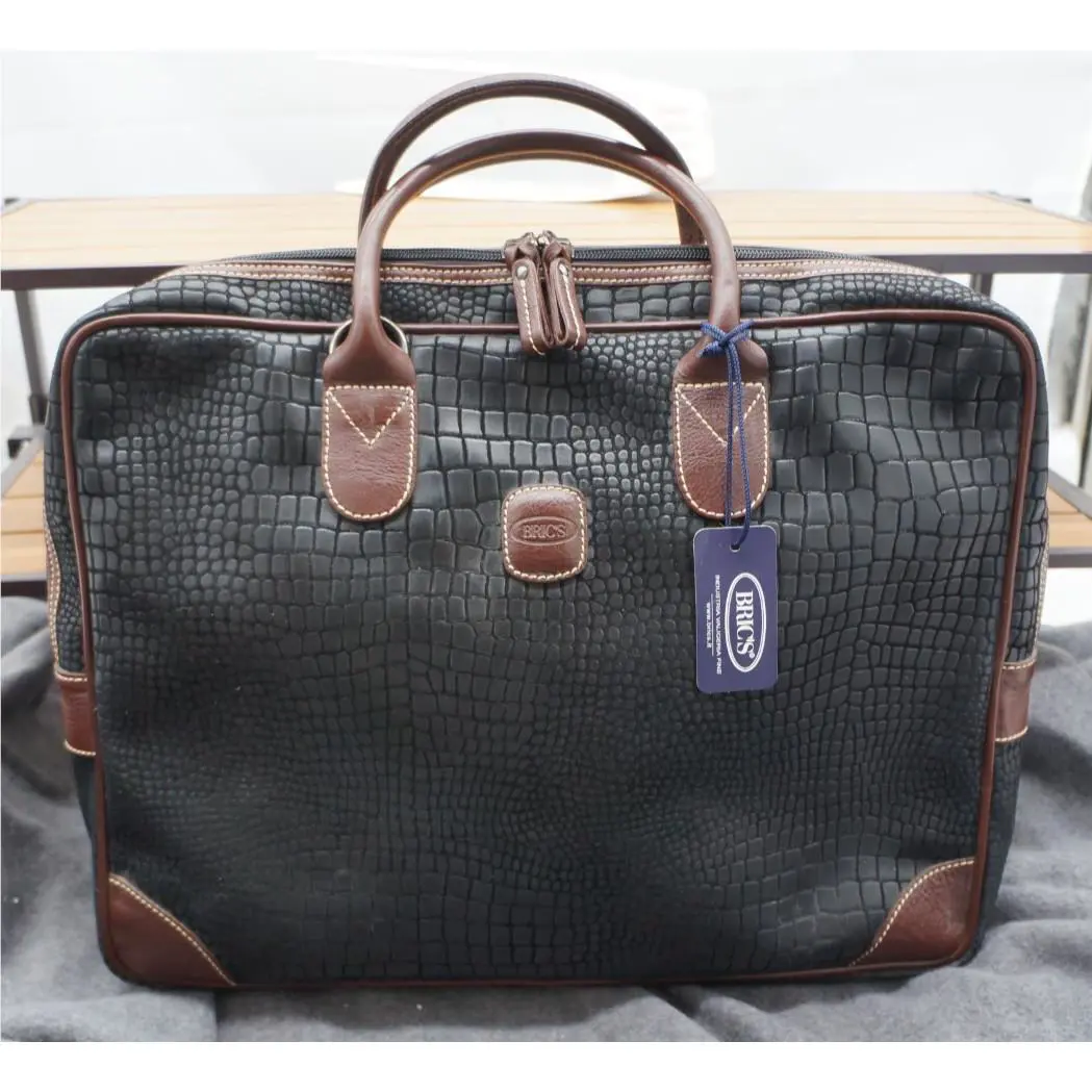 Brics Milano Leather Croc Embossed Messenger Briefcase