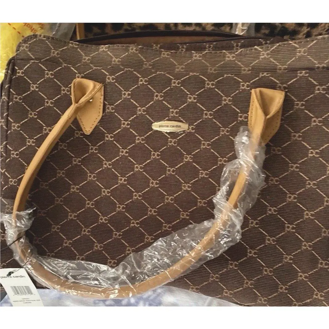 Pierre Cardin Brown Logo Satchel Top Handle Bag with Zip Closure Loptop Business