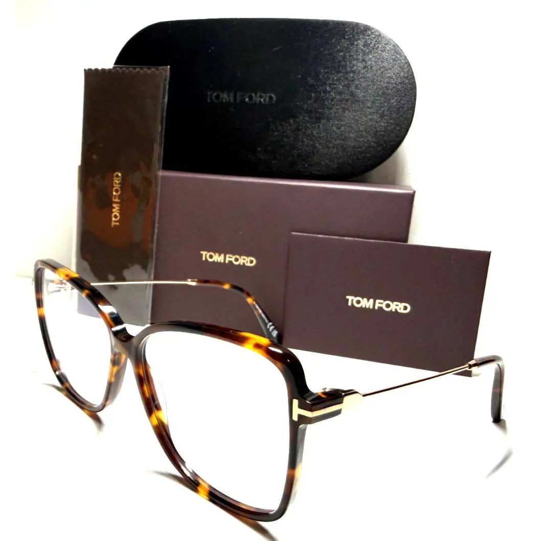 Tom Ford TF5953-B 052 Dark Havana with Gold Temples Eyeglasses 55-13