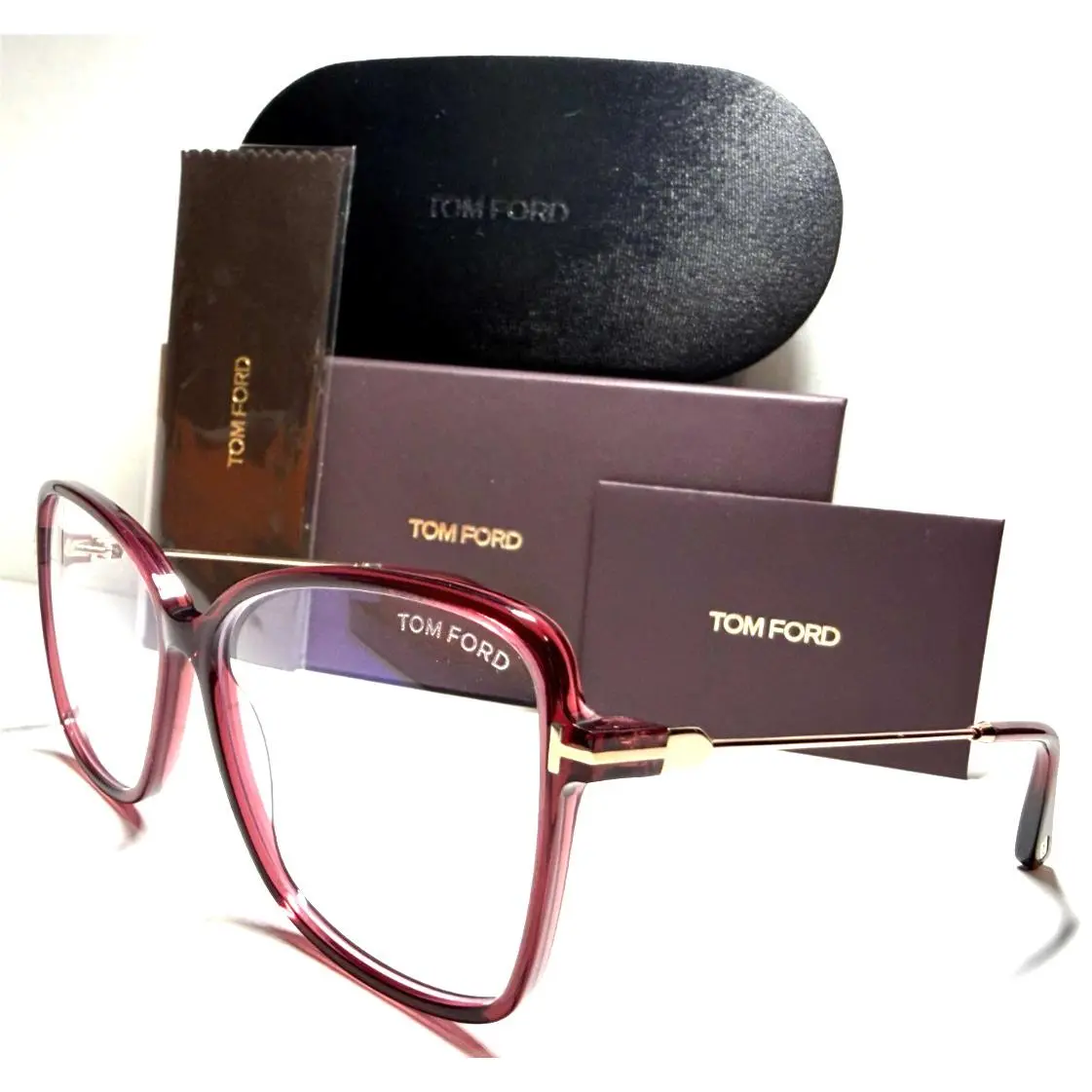 Tom Ford TF5953-B 069 Crystal Bordeaux W/gold Temples Eyeglasses 55-13