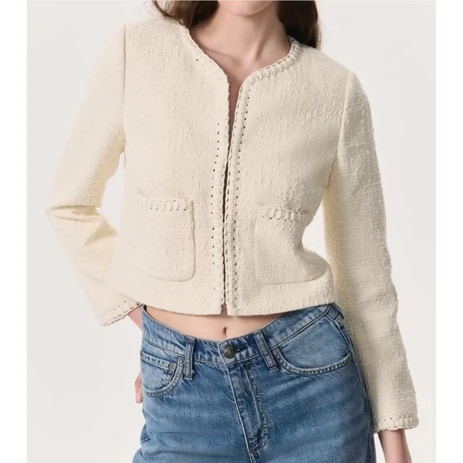 Rag Bone Women’s Cheyenne Tweed Cropped Jacket Off White Sz 8