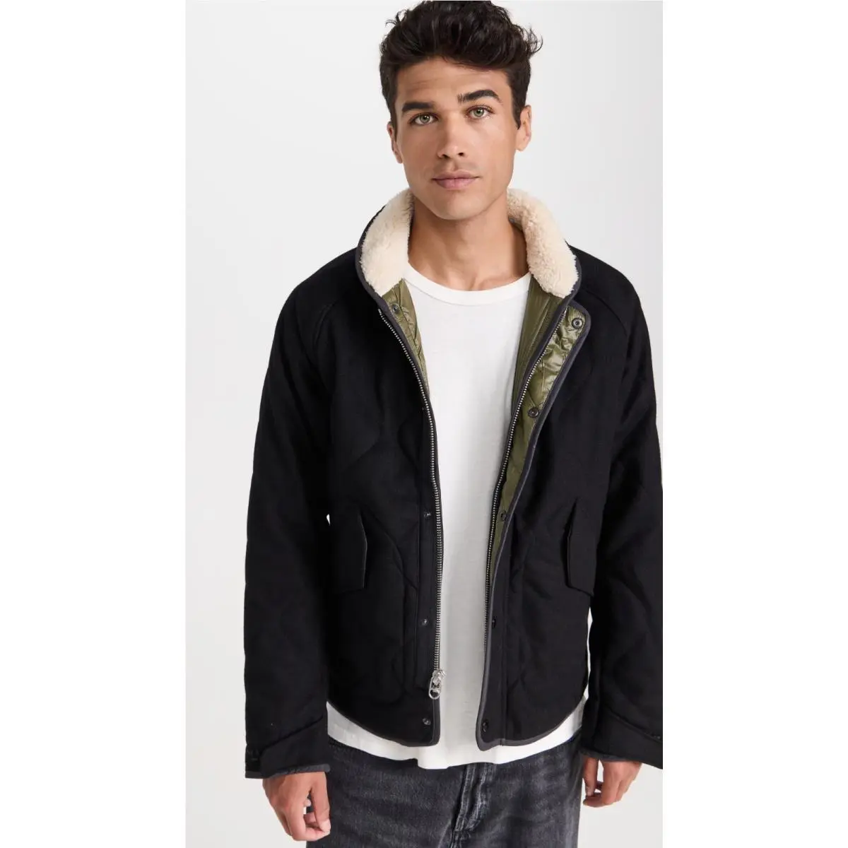 Rag Bone Men`s Heywood Liner Quilted Jacket Black XS MBW23F2386BEML