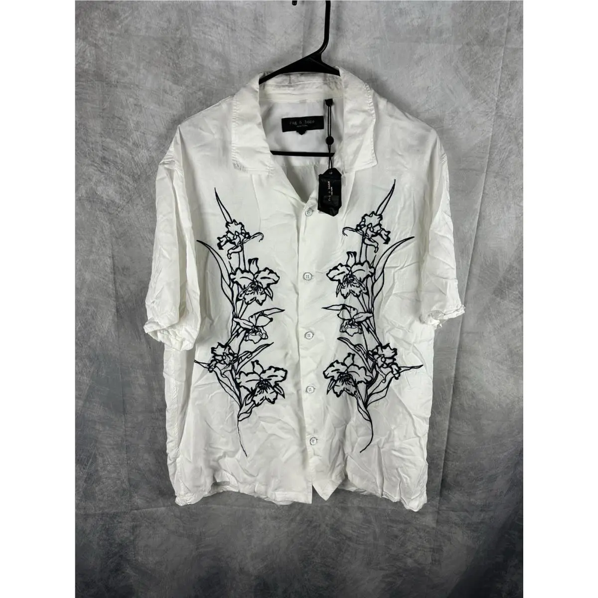 Mens - Rag Bone Shirt - XL - Very Resort Embroidered Shirt - Aged White