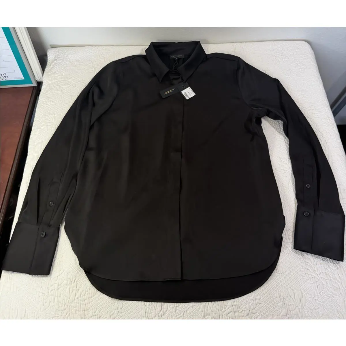 Rag Bone Darla Black Semi Sheer Button-up Long Sleeve Shirt Sz L