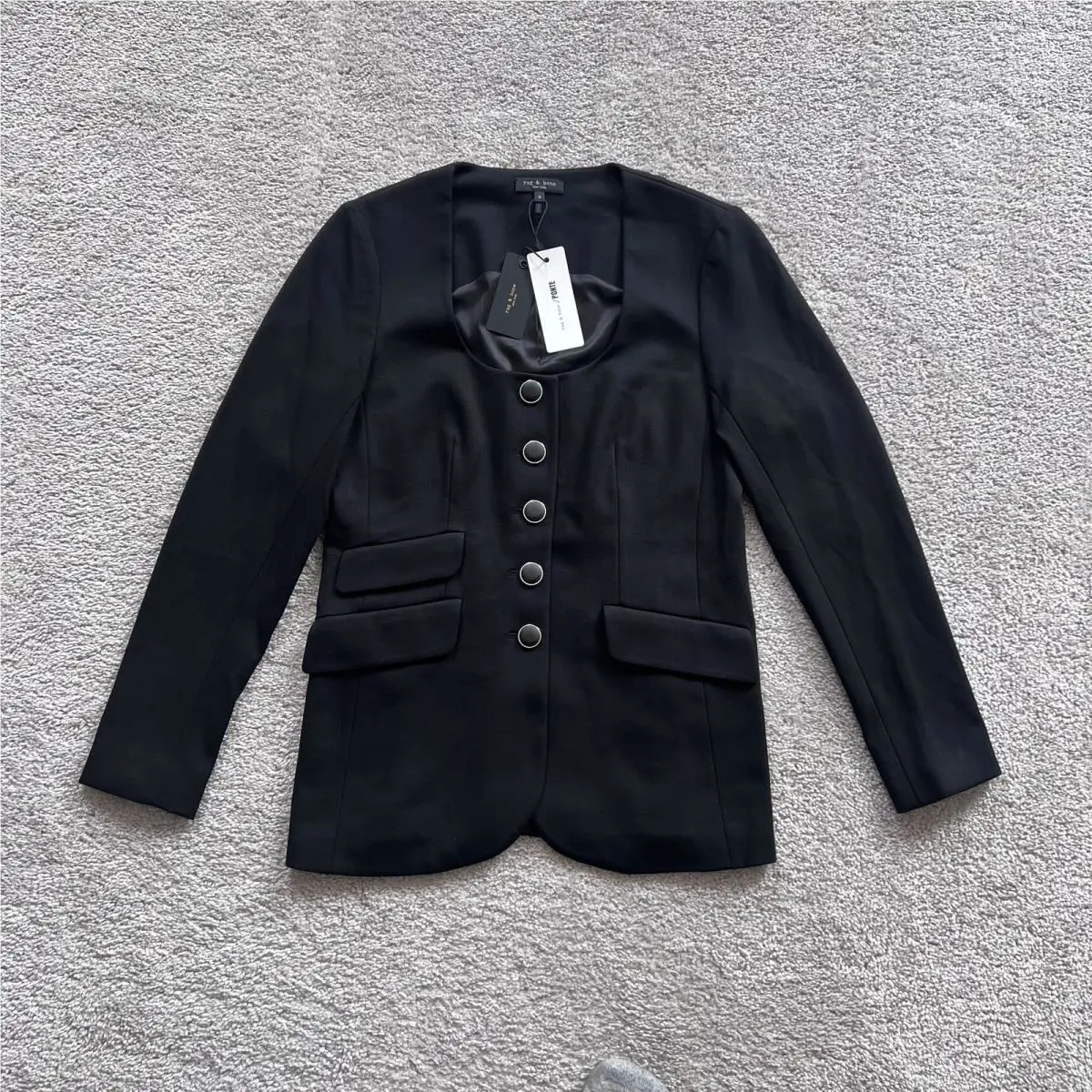 Rag Bone Roslyn Ponte Blazer Womens 8 Black Button Front Tailored Stretch