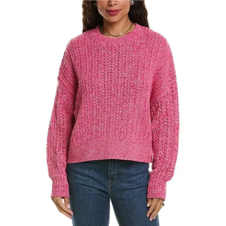 Rag and Bone Edie Open Stitch Crew Neck Sweater in Pink Size M