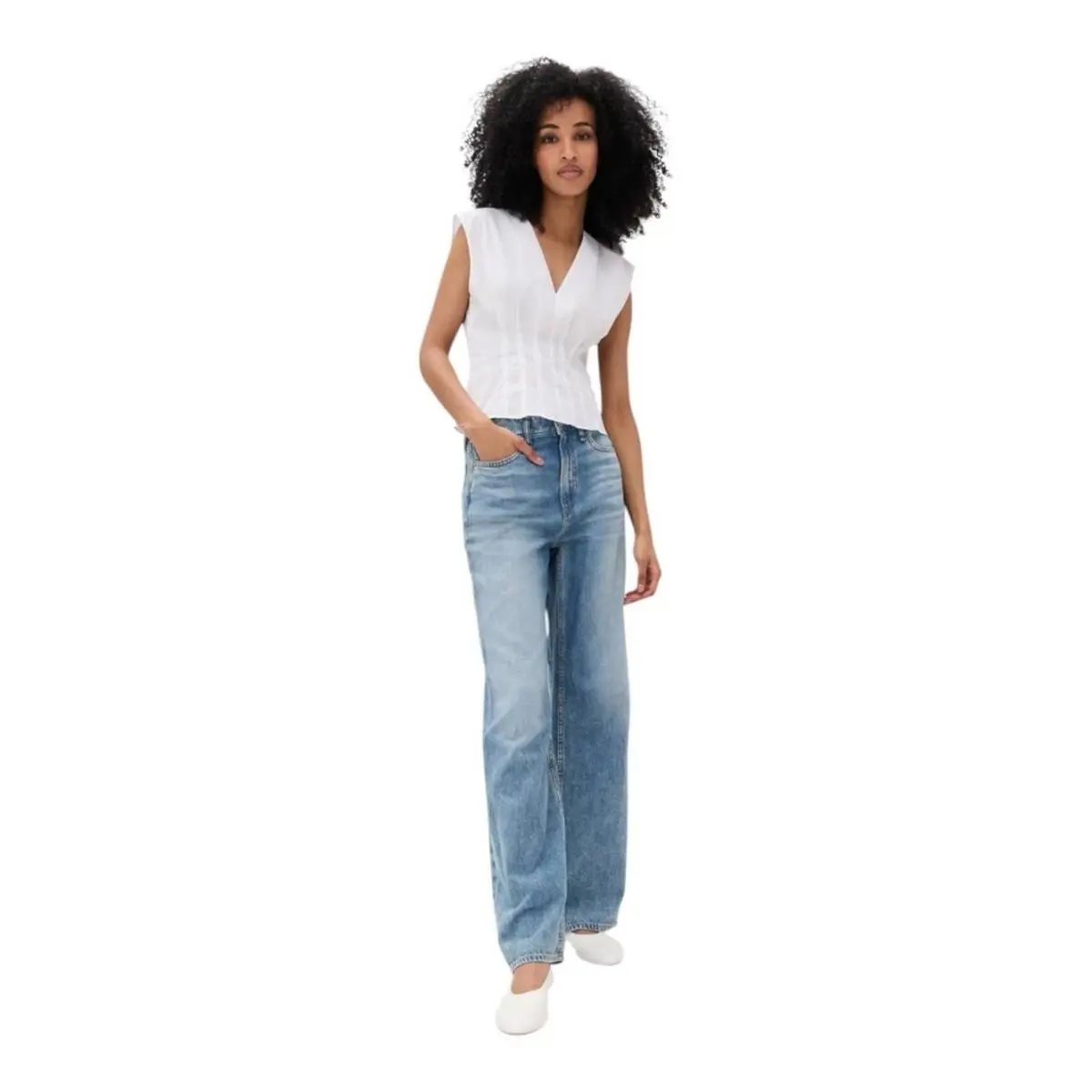 Rag Bone Ines Poplin Pleated White Cotton Tailored Top Shirt 4