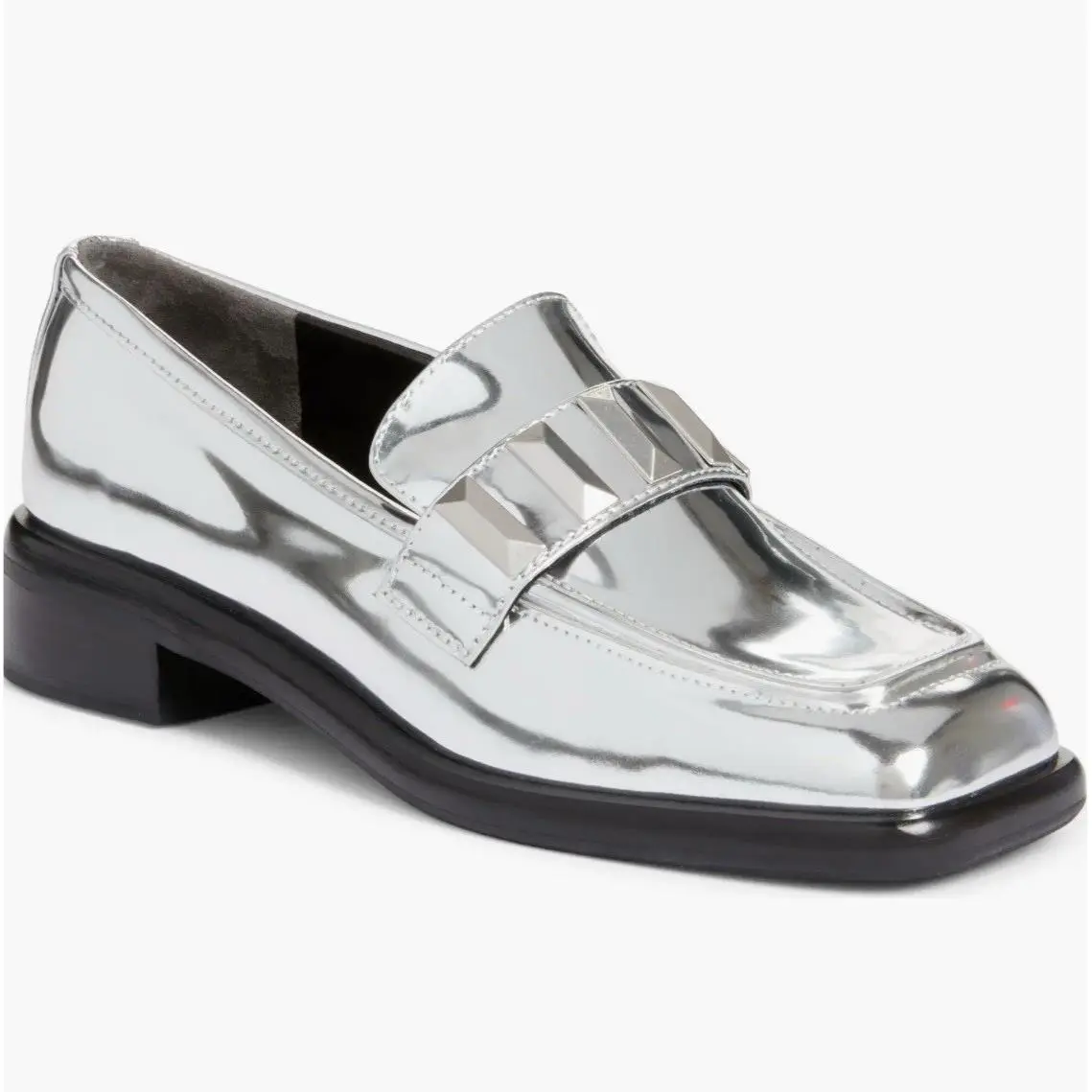 Rag Bone Size 39.5 US 9.5 Sliver Metallic Square Loafer Shoes Maxwell