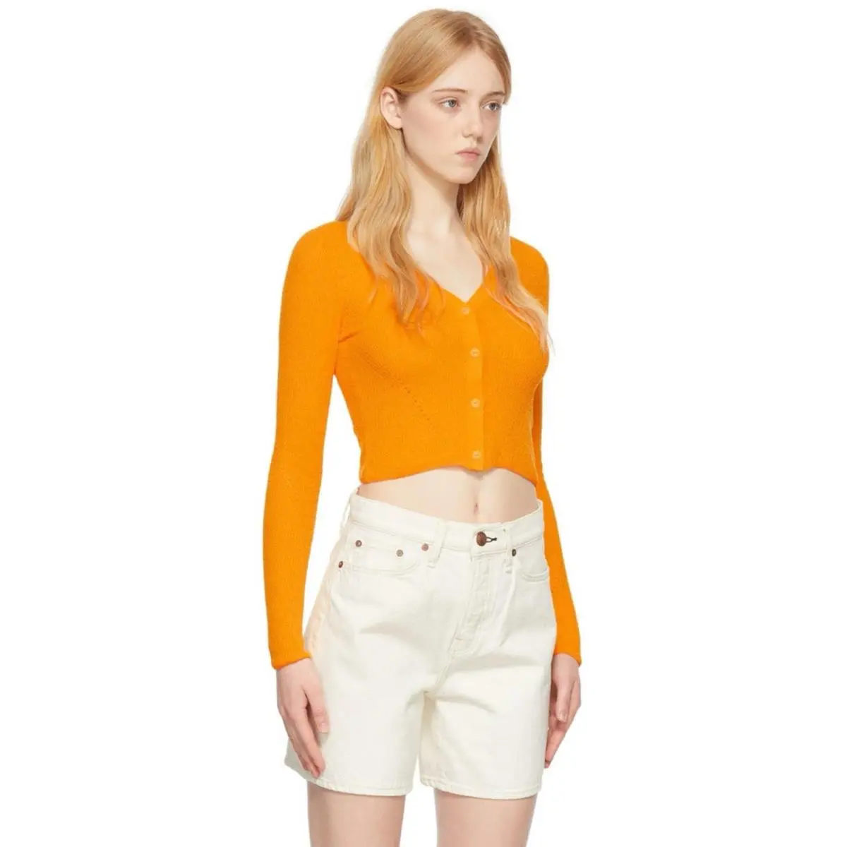 Rag Bone Soleil Cropped Fitted V Neck Cardigan Size SP Deep Yellow