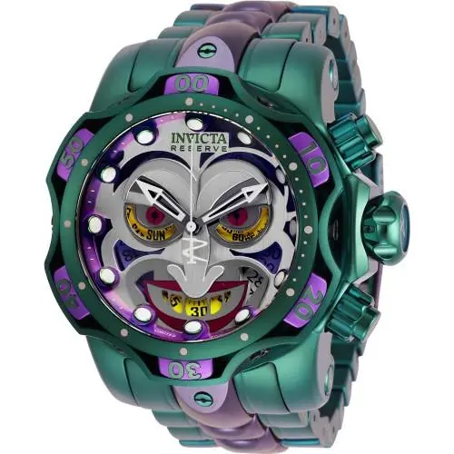 Invicta Men`s DC Comics Swiss Joker Limited Edition Chrono Purple Green SS Watch
