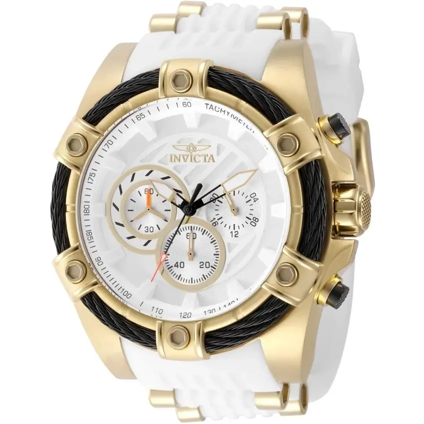 Bolt Girdex Men`s Chrono Watch Silver Dial White Silicone Band 50602 by Invicta