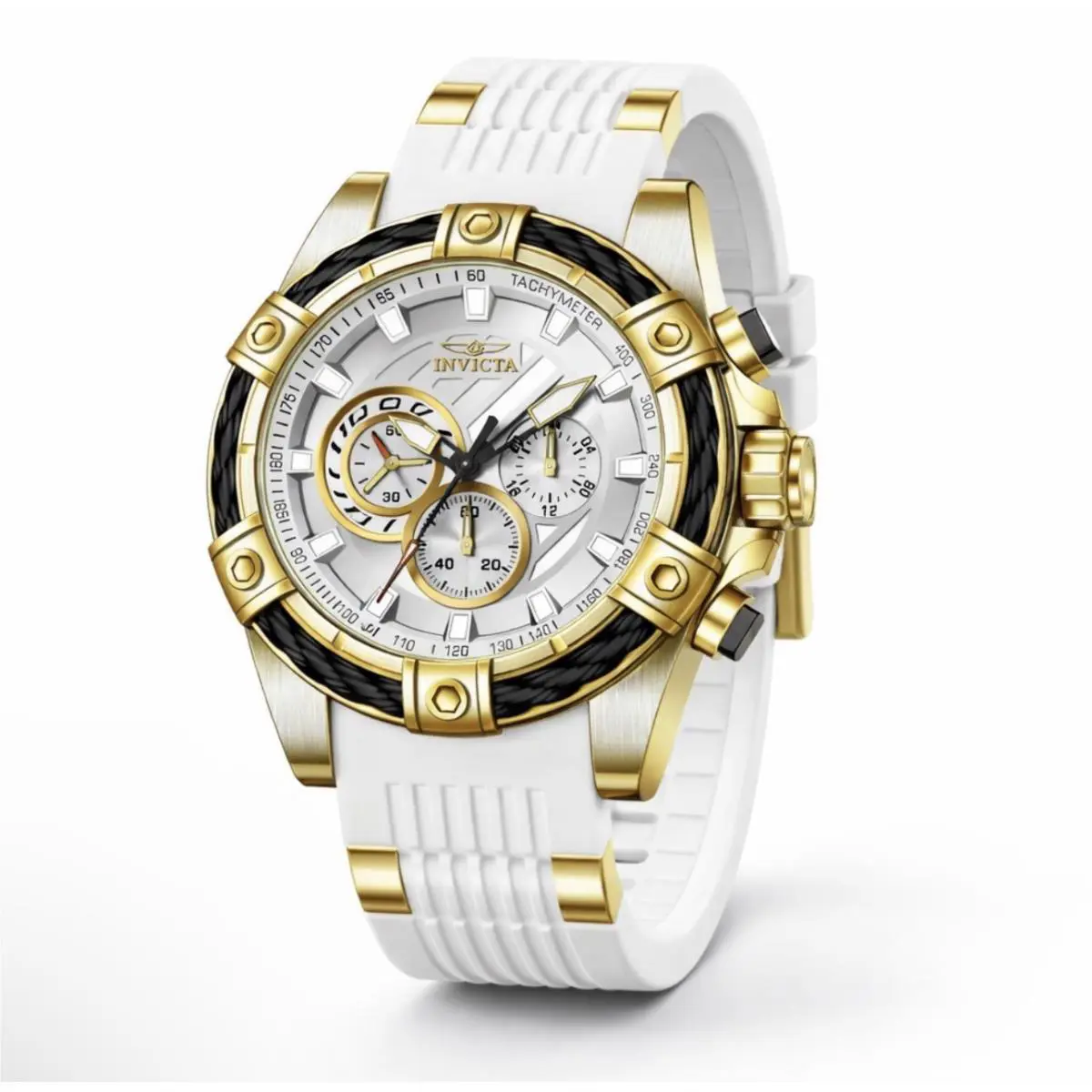 Invicta Men`s Bolt Girdex Chrono 50602 Silver Dial White Silicone Band Watch