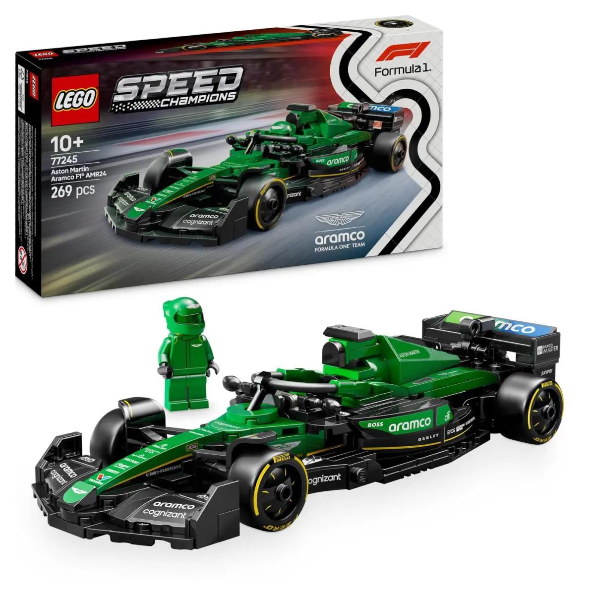 Lego Speed Champions Aston Martin Aramco F1 AMR24 Race Car Toy with a Collectibl