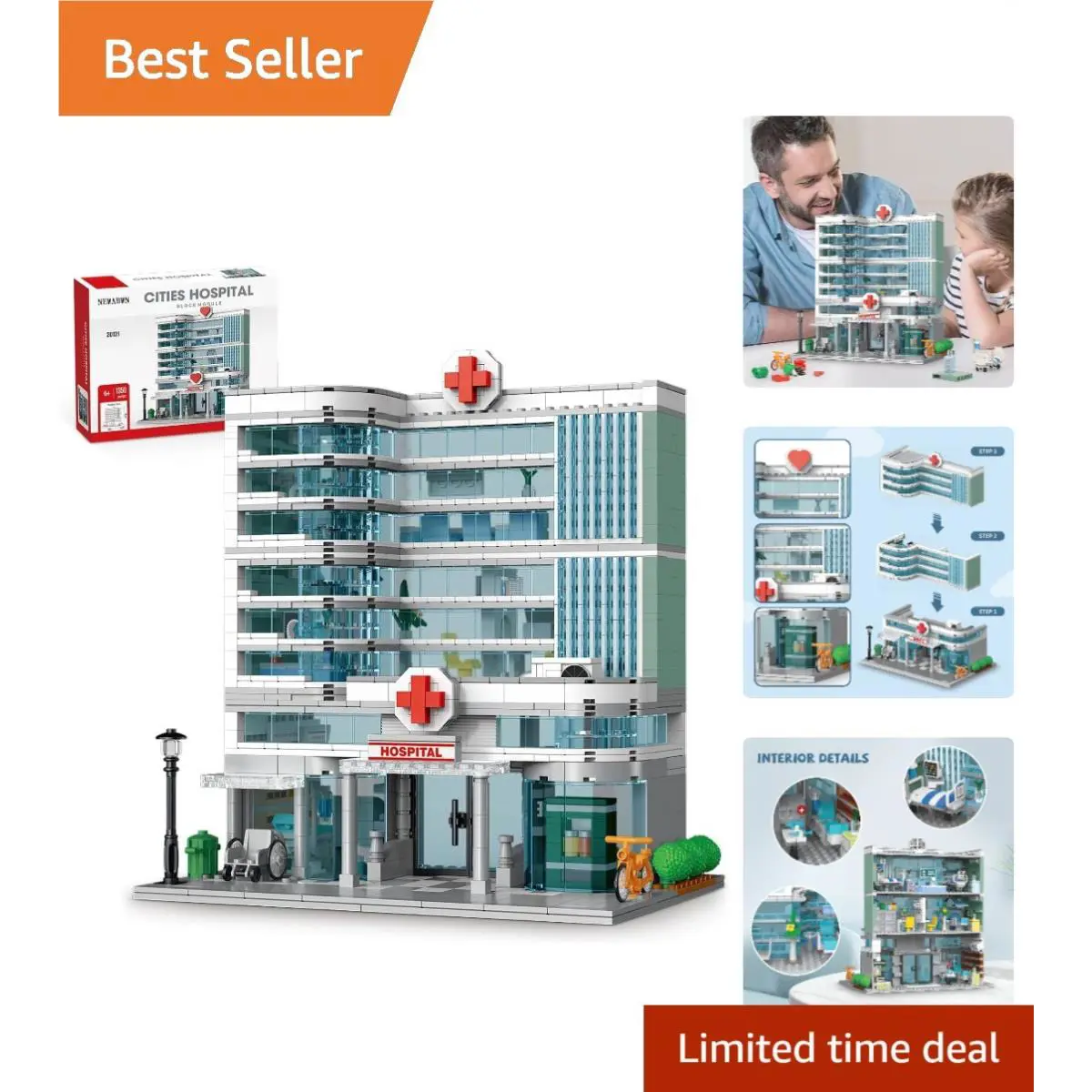 City Hospital Toy Building Set with Led Lights - 1350 Pieces For Creative Minds