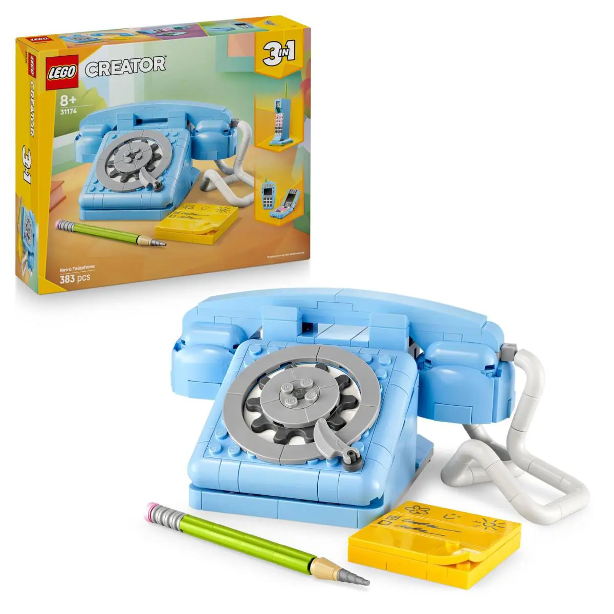 Lego Creator 3in1 Retro Telephone Toy with Rotary Dial - Transforms Into a 1980s