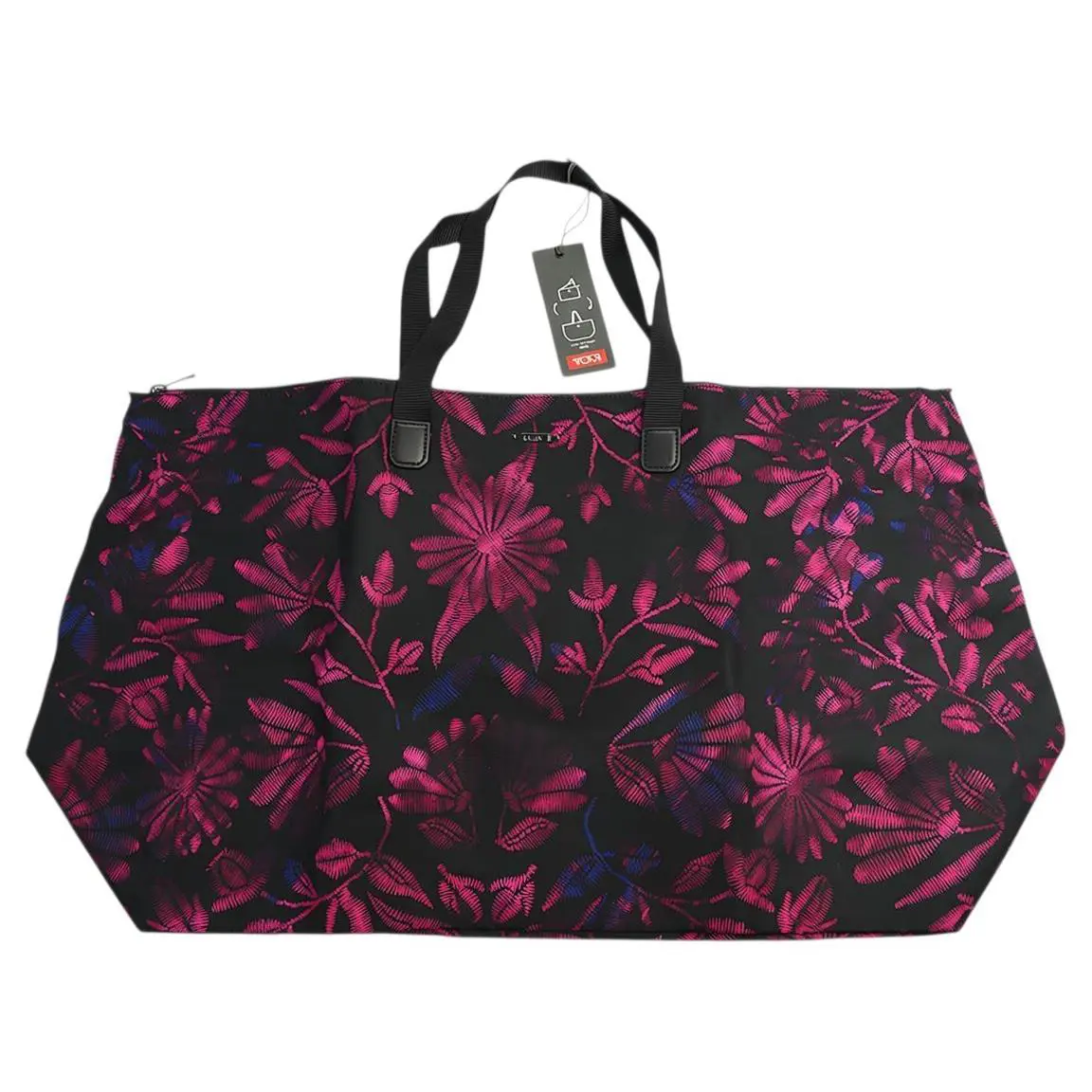 Tumi Black Pink Purple Floral Voyageur Just In Case Lightweight Tote Bag