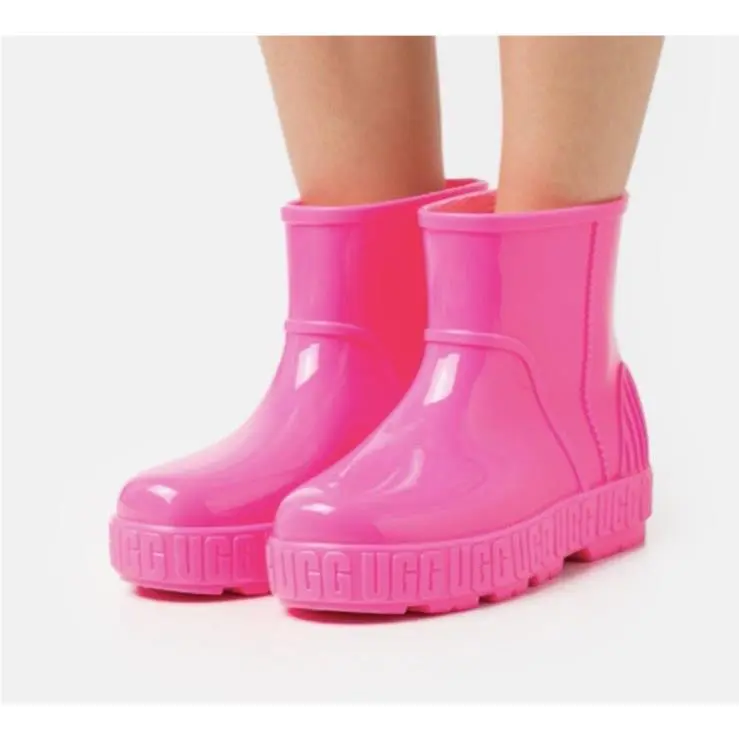 Ugg Girls Rain Boots Pink Sherpa Lined Waterproof Shoes Size 5 6