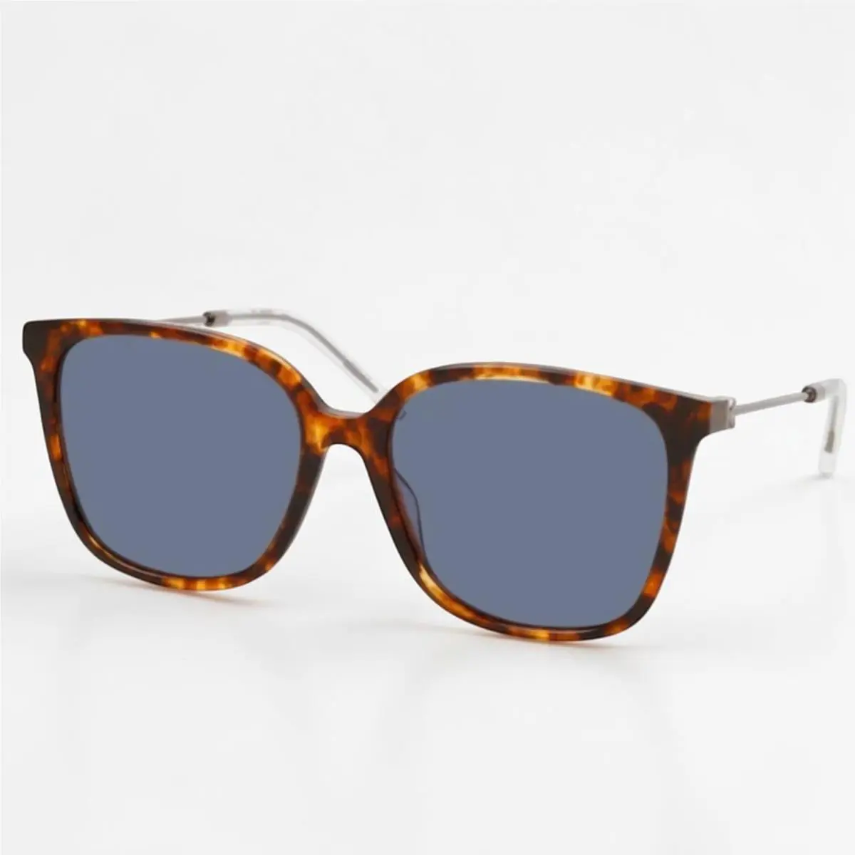 Kenzo Havana Tortoise Square Sunglasses Blue Gray Lens Slim Arms Italy UV400