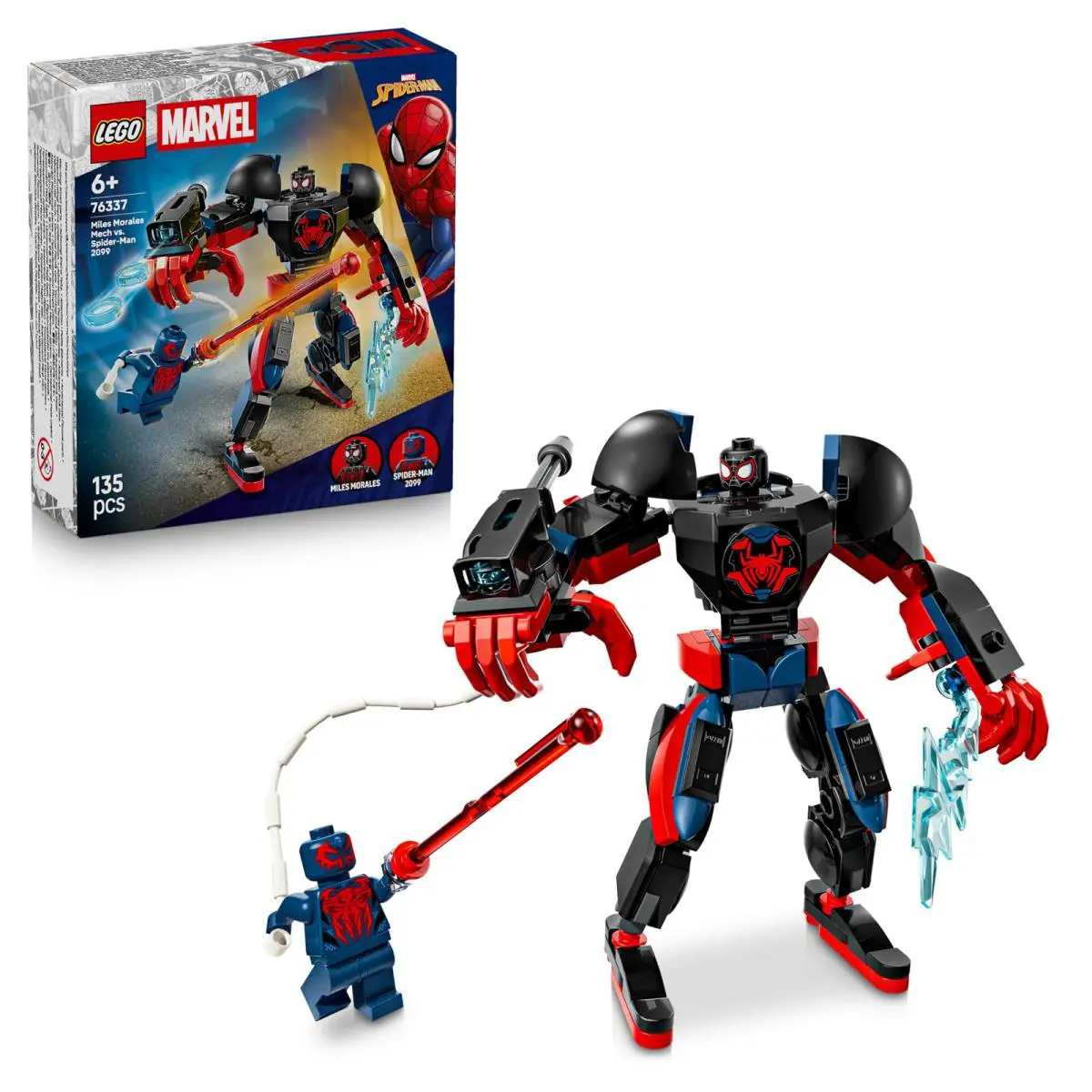 Lego Marvel Miles Morales Mech Vs. Spider-man 2099 - Superhero Toy W/an Action