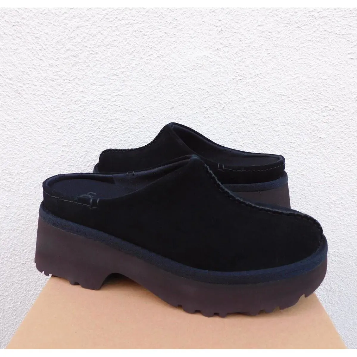 Ugg New Heights Clog Black Suede 2 Heights Clog Platform Shoes Women US 10/ Eur 41