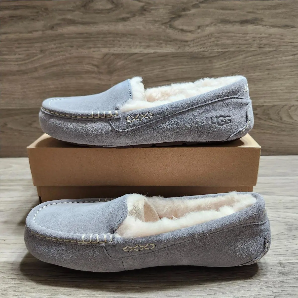 Ugg Women`s Ansley Slip-on Uggpure Wool Gray Shoe Moc Toe Slippers Sz 7