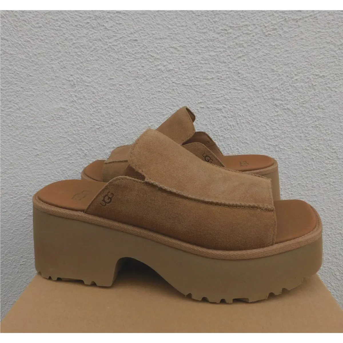 Ugg New Heights Slide Suede 2 Heights Slide Clog Platform Shoes Women US 10/ Eur 41