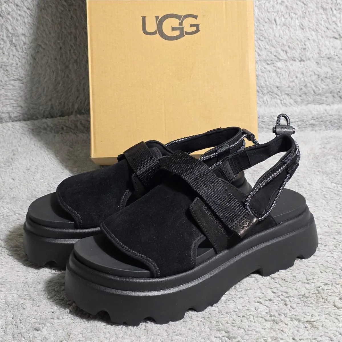 Ugg Cady Women Black Suede Leather Platform Sport Sandals Size 9 Usa