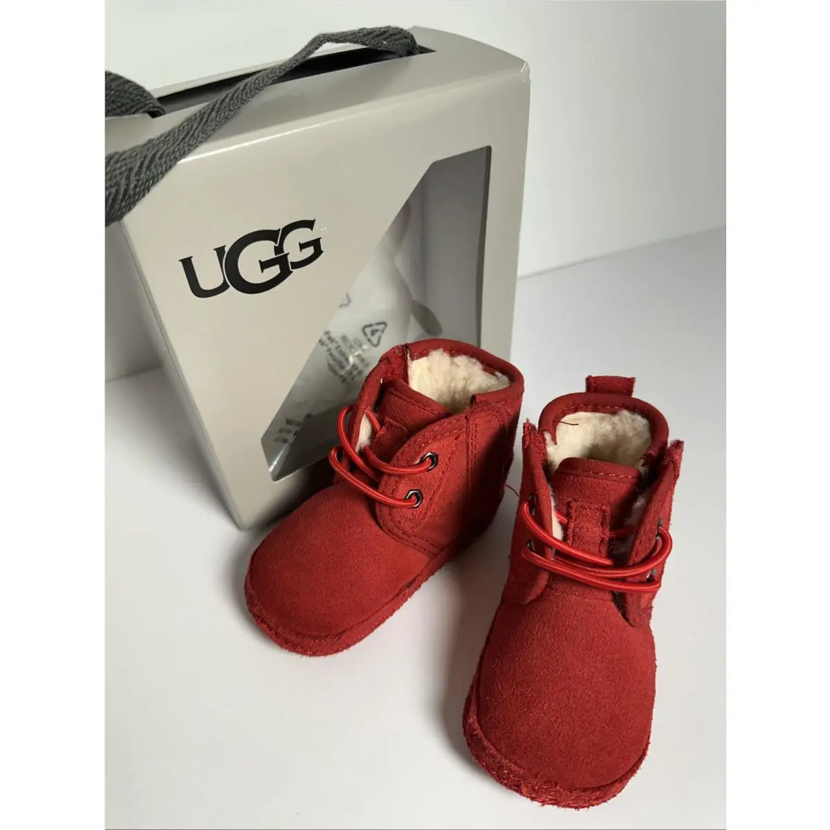 Ugg Baby Neumel Red Suede Shearling Booties Shoes Boots Sz XS 0-6 Mos