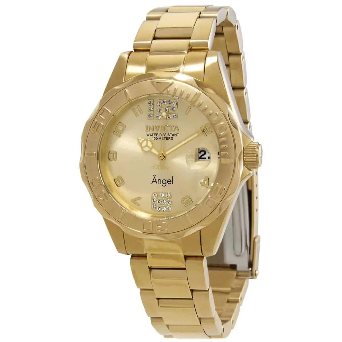 Invicta Angel Quartz Crystal Gold Dial Ladies Watch 28680