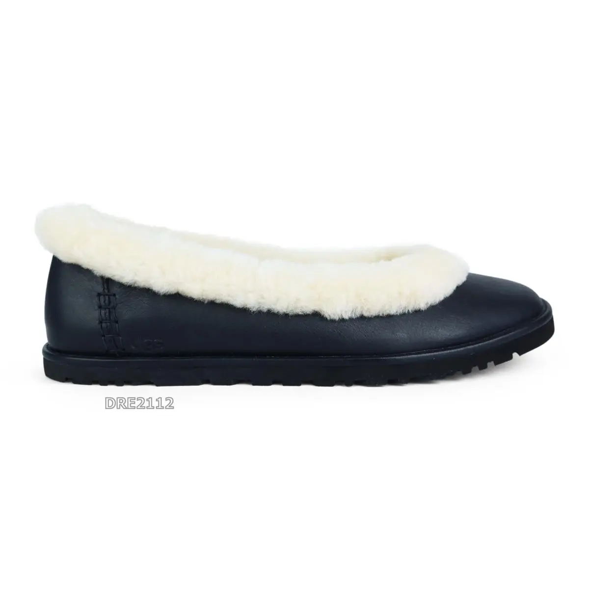 Ugg Zora Leather Ballet Flat Black Fur Slippers Womens Size 8