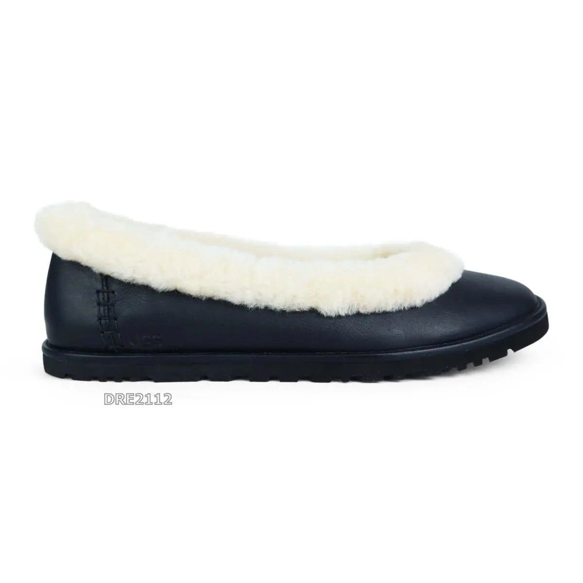 Ugg Zora Leather Ballet Flat Black Fur Slippers Womens Size 9.5
