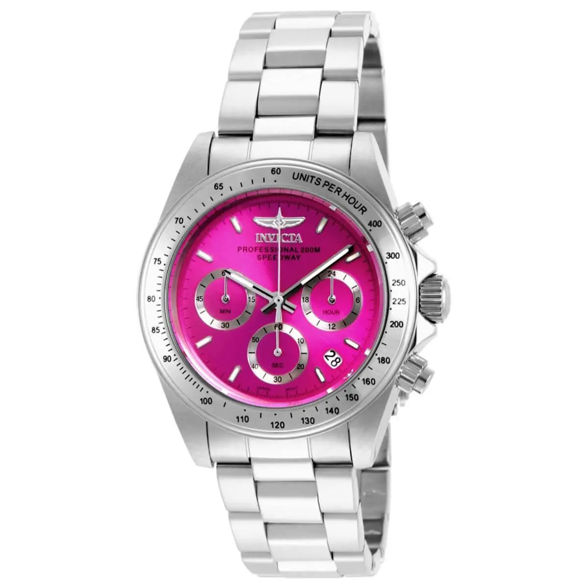 Invicta Women`s Watch Speedway Chrono Hot Pink Dial Silver Tone Bracelet 16654