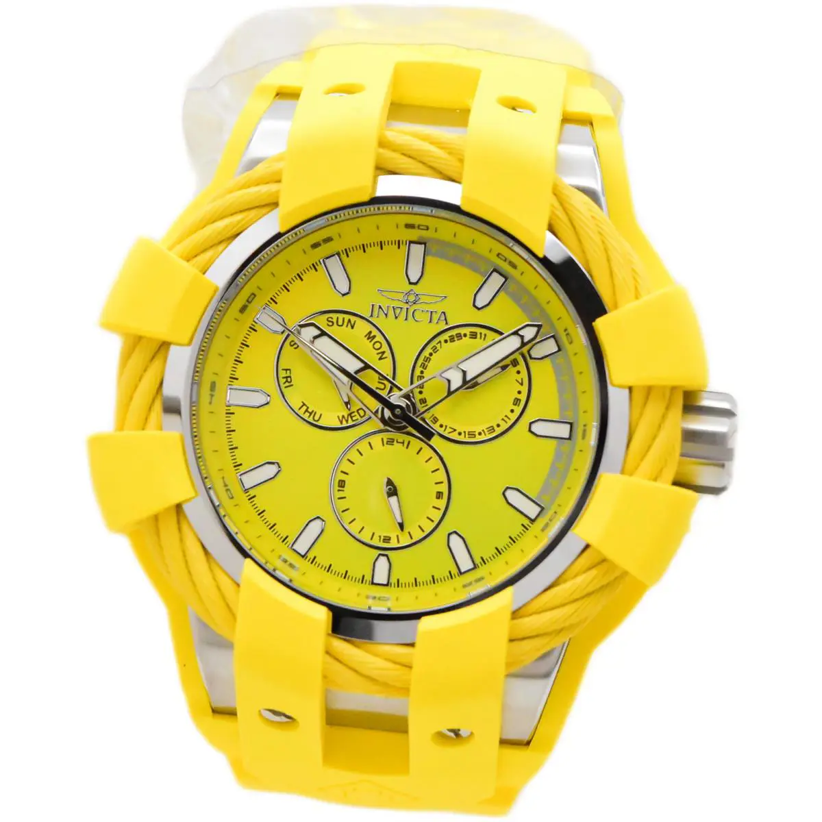Invicta Bolt Shock Ultra Yellow Men`s 50mm Multifunction Date Quartz Watch 47835