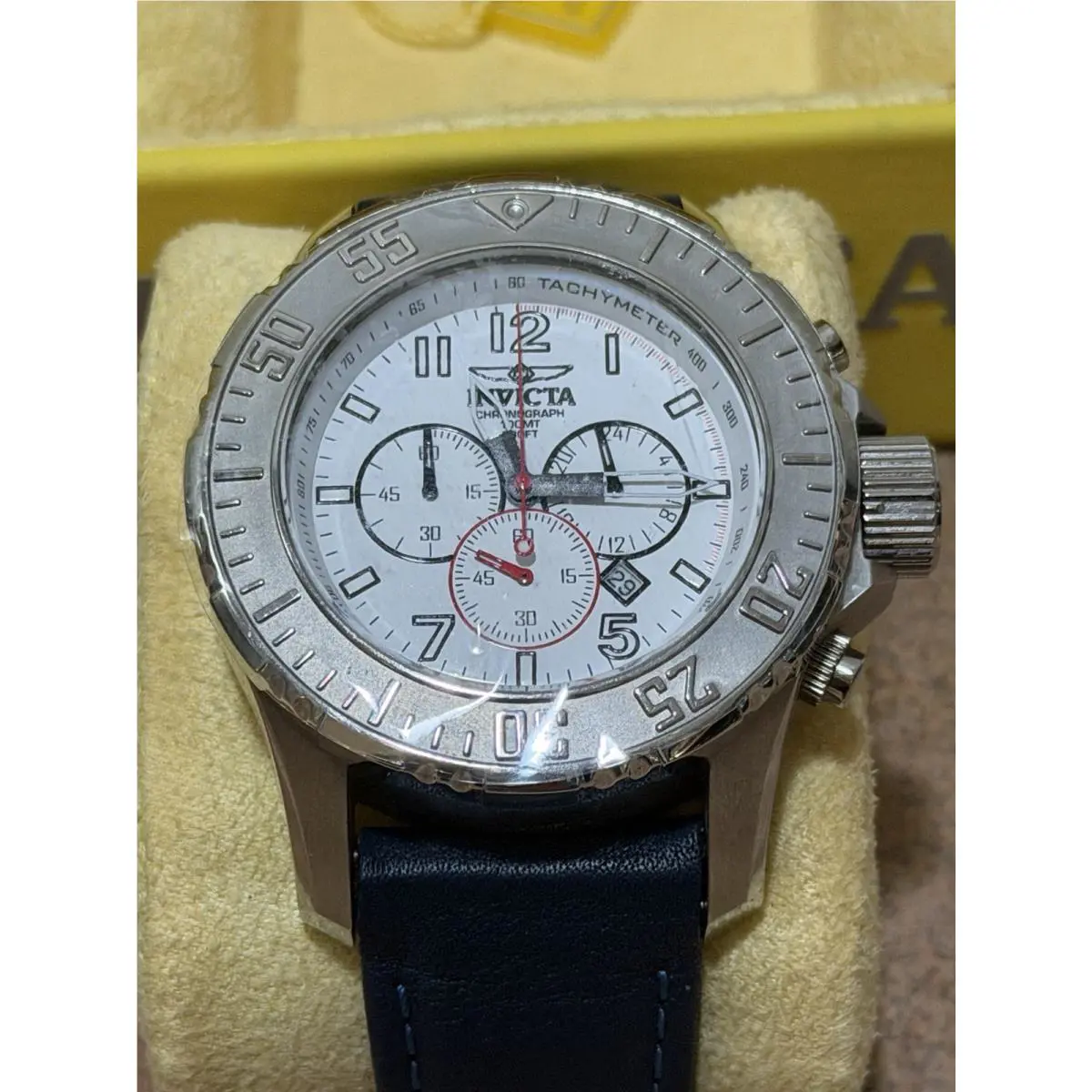 Invicta II Quartz 49mm Chronograph White W/ Blue Band 4666 Watch Needs Battery