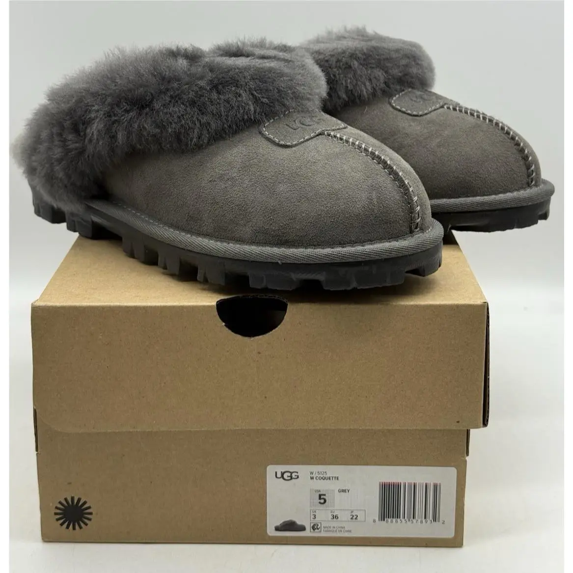 Ugg Coquette Grey Suede Sheepskin Slippers Shoes Women`s US 5/36 Eur