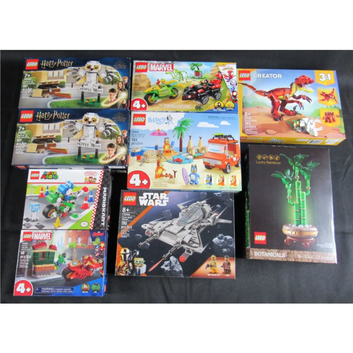 9 Lego Sets Marvel Mario Harry Potter Star Wars Bluey++ Mib Y603