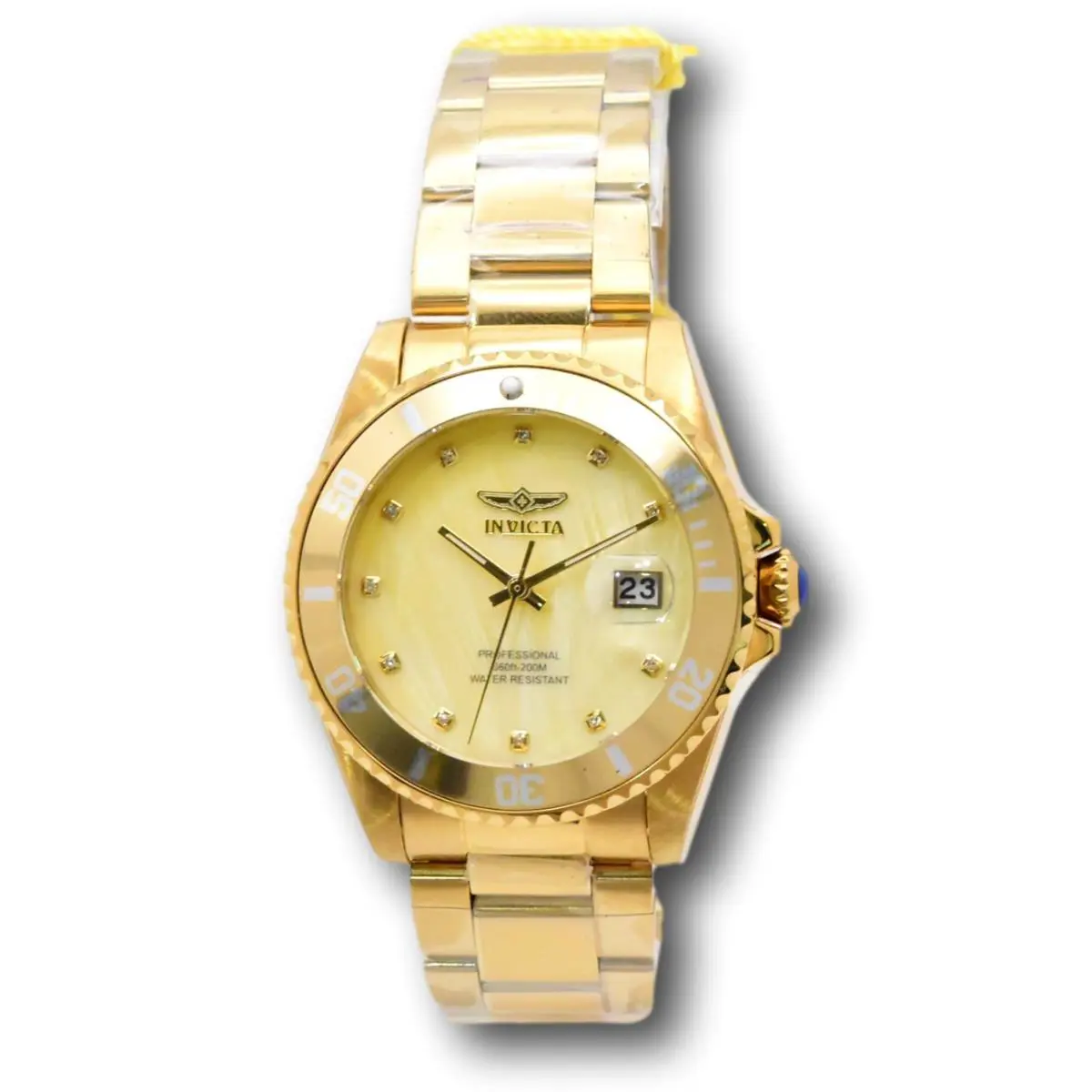 Invicta Pro Diver Women`s 38mm 11-Diamonds Gold Mop Dial Quartz Watch 31700