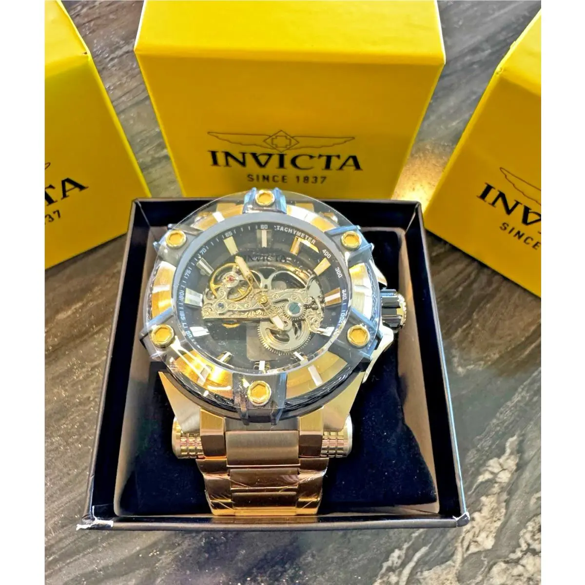 Invicta Bolt Phantom Automatic Men`s Watch w/ Skeleton Dial 52mm Gold/black