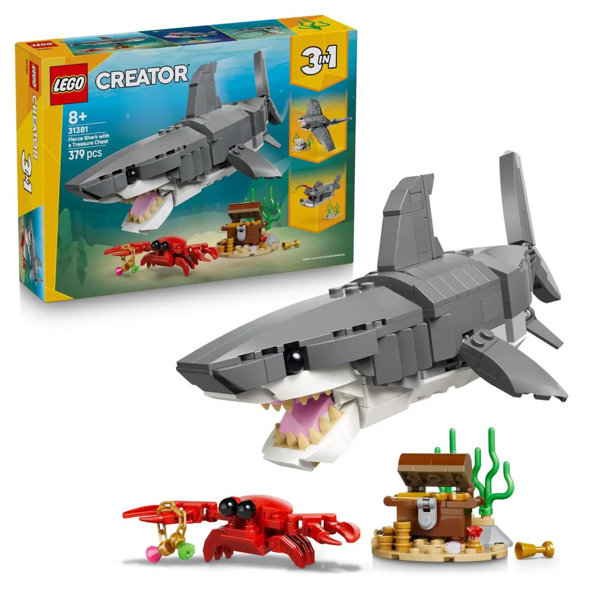 Lego Creator 3in1 Fierce Shark with a Treasure Chest Toy - Sea Animal Figure Tra
