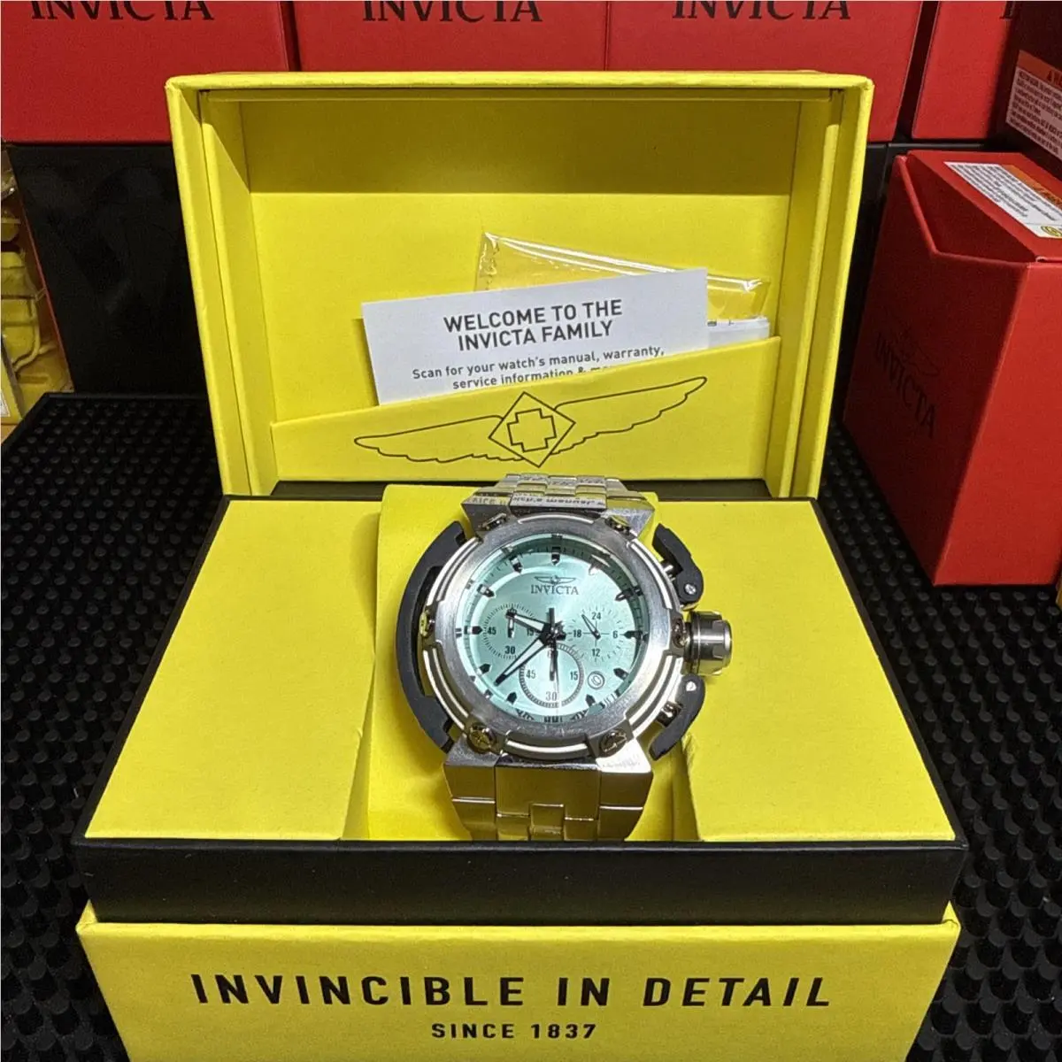 Invicta Coalition Forces X-wing Men`s 46mm Teal Dial Watch 49768 - Dial: Black,Blue,Gray, Band: Silver, Bezel: Silver