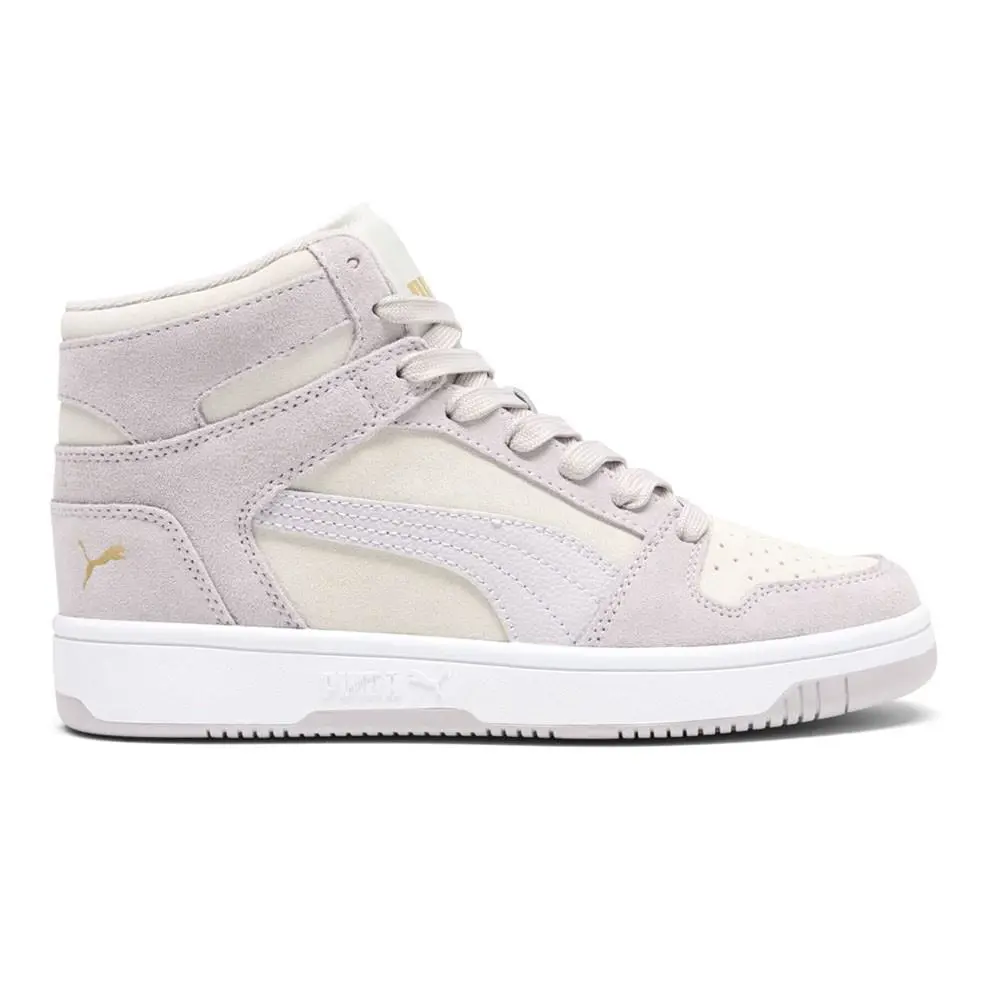 Puma Rebound Layup Stone Perforated High Top Womens Grey Off White Sneakers Ca