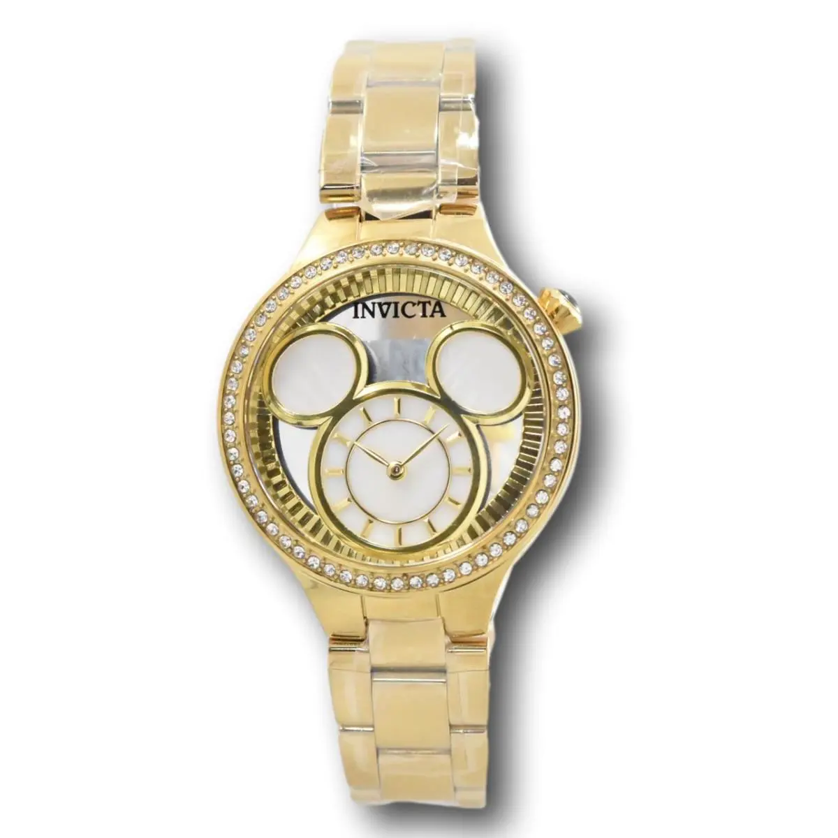 Invicta Disney Women`s 35mm Limited Ed Gold Clear Mop Dial Mickey Watch 36264 - Dial: Clear, Gold, Multicolor, White, Band: Gold, Yellow, Bezel: Gold, Yellow