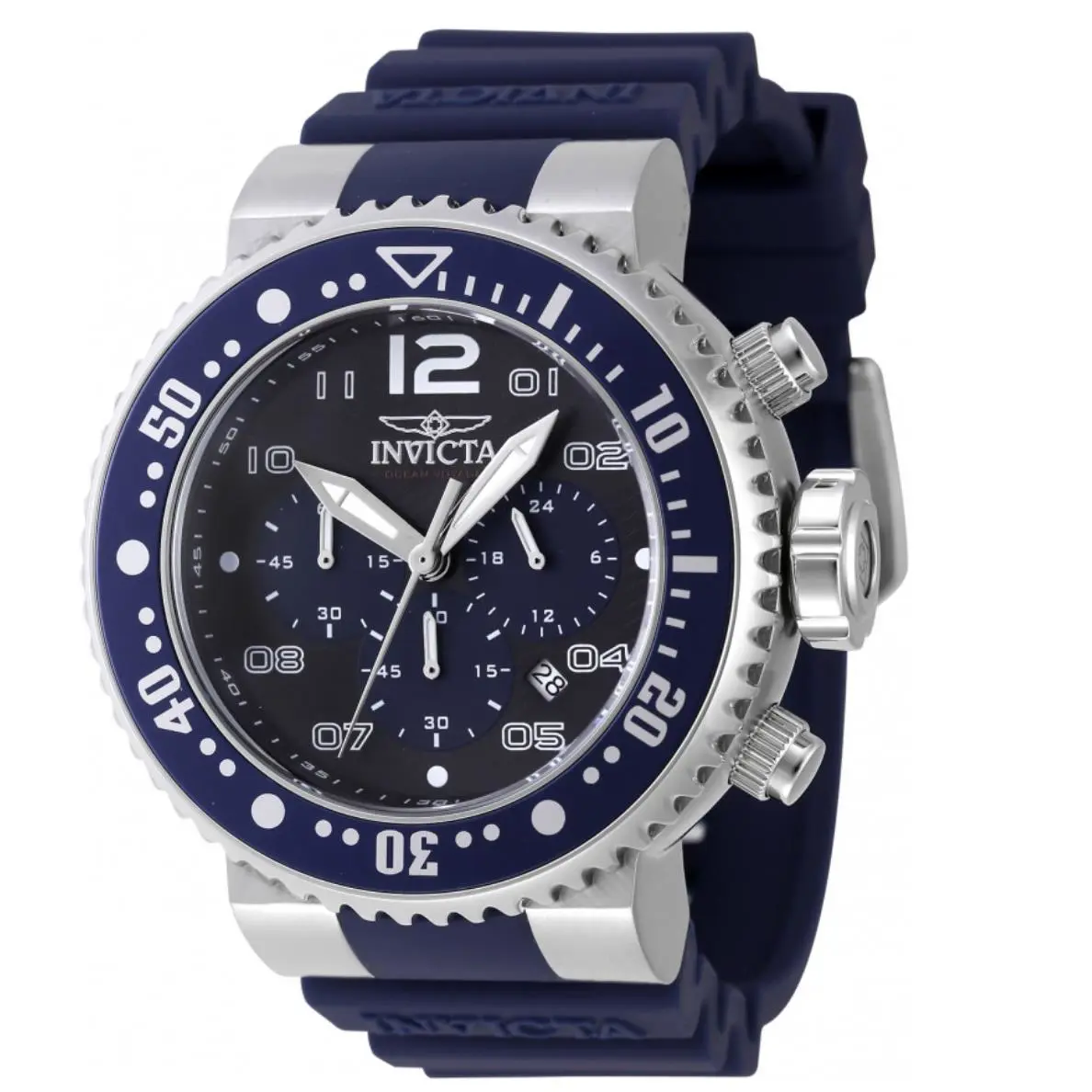 Invicta Pro Diver Dark Blue Ocean Voyage Mens 52mm Black Dial Chrono Watch 47195 - Dial: Black, Blue, White, Band: Blue, Bezel: Blue, Gray, Silver