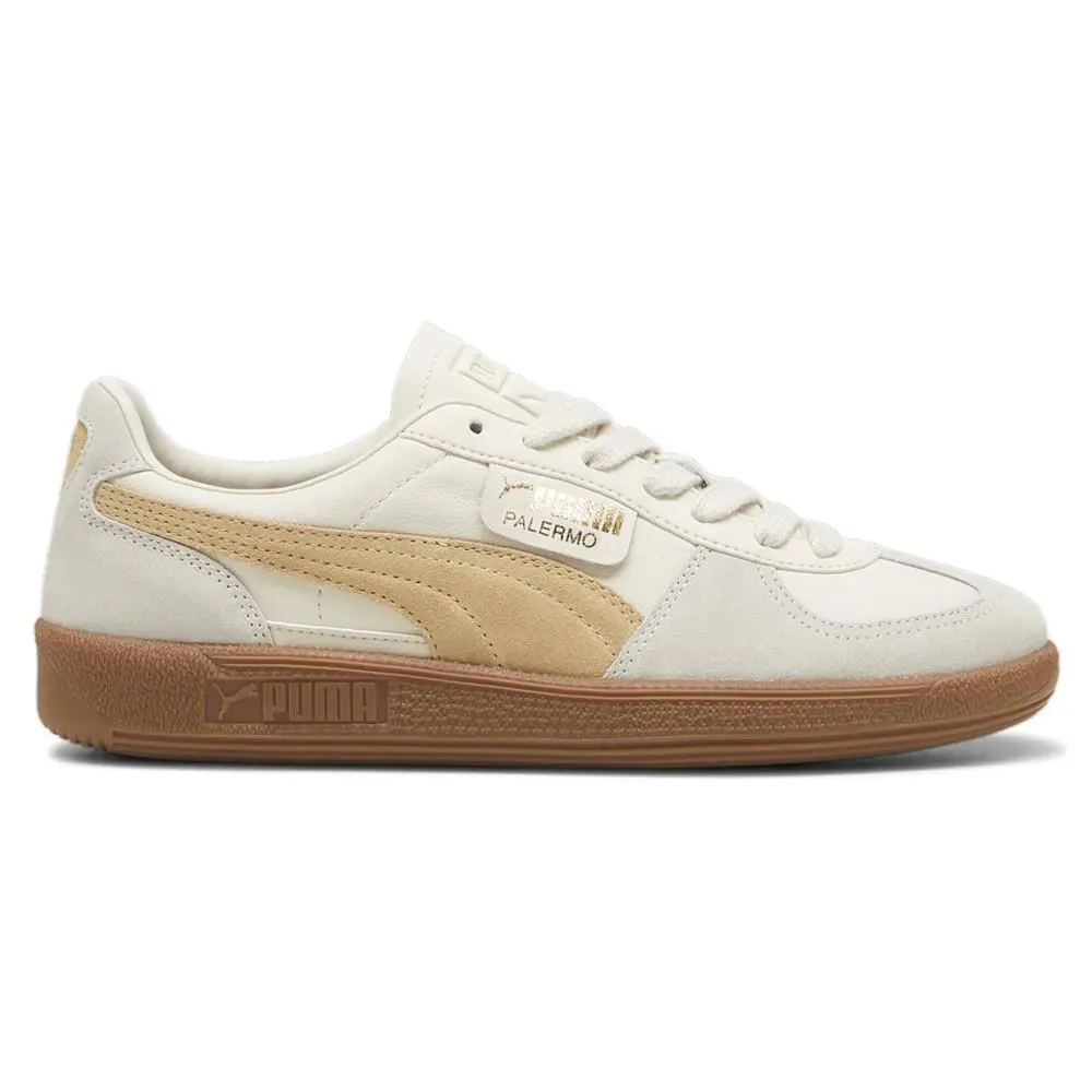 Puma Palermo Leather Lace Up Mens Beige White Sneakers Casual Shoes 39646413 - Beige, White
