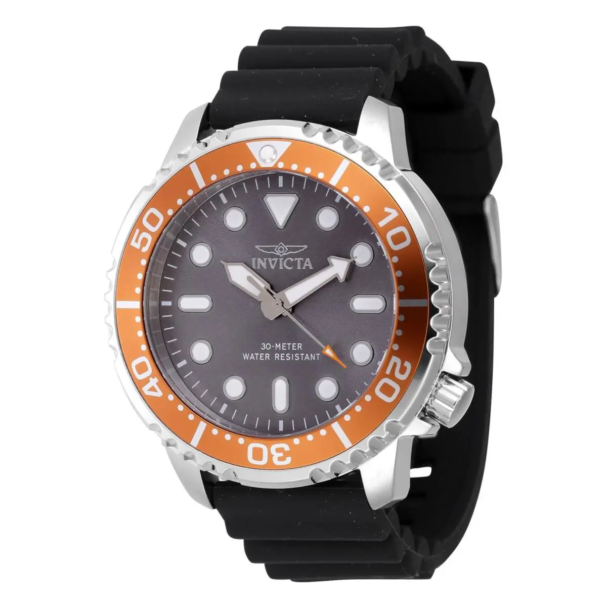 Invicta Men`s 47224 Pro Diver Quartz 3 Hand Grey Dial Black Silicone Watch